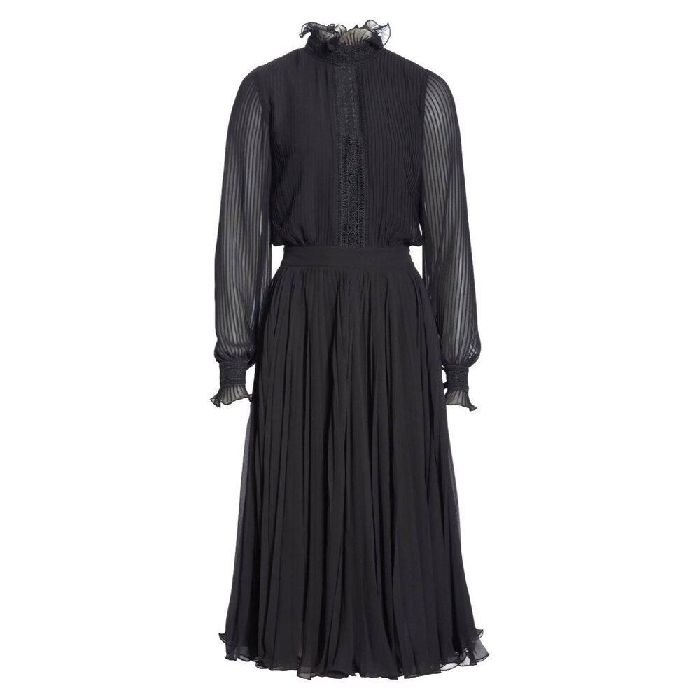 NWT Polo Ralph Lauren Anabelle Midi in Black Georgette Pleated Dress 14 $498 - Picture 1 of 10